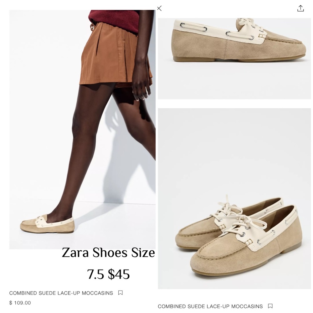 Zara Tan and Cream Moccasins Casual Elegance